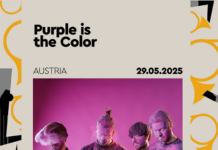 Purple is the Color bei Athens Jazz 2025 / Botschaft Athen Das Bild zeigt die Formation Purple is the Color eingerahmt von visuellen Elementen des Athens Jazzfestivals.