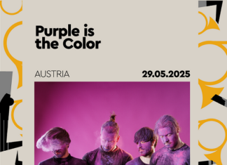 Purple is the Color bei Athens Jazz 2025 / Botschaft Athen Das Bild zeigt die Formation Purple is the Color eingerahmt von visuellen Elementen des Athens Jazzfestivals.