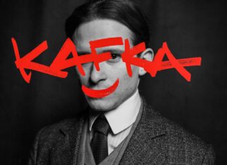 Kafka im Kino / Kulturforum Tel Aviv Das Bild zeigt das Cover der Miniserie Kafka. Darauf ist ein Porträt des Schauspielers Joel Basman in der Rolle des Kafka zu sehen, über dem in roter Handschrift der Schriftzug „Kafka“ steht.