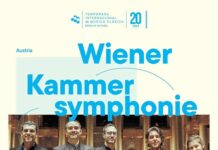 Tournee der Wiener Kammersymphonie / Botschaft Bogotá Flyer zum Konzert des Streichquintetts der Wiener Kammersymphonie am 18. Juni 2025 um 20:00 Uhr im Teatro Metropolitano in Medellín, im Rahmen der „Internationalen Saison für klassische Musik“.