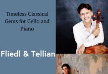 Fliedl & Tellian: Duo-Recital / Kulturforum New York Das Bild zeigt eine zweiteilige Grafikankündigung des Österreichischen Kulturforums New York. Links auf blauem Hintergrund steht der Titel “Timeless Classical Gems for Cello and Piano” sowie groß “Fliedl & Tellian”. Darunter: “September 17 | 6.30 PM | ACFNY – Free admission | RSVP required – 11 E 52nd Street”. Rechts oben ist ein Foto des Cellisten Jeremias Fliedl, der in weißem Hemd lächelnd sein Cello hält. Rechts unten ist ein Foto des Pianisten Kiron Atom Tellian vor einer künstlerisch abgenutzten Wand, er trägt ein dunkles Outfit und blickt leicht zur Seite. Unten links das Logo des Austrian Cultural Forum New York.