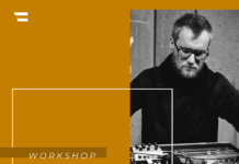 ‚His greatest hits – Strauss remixed’ / Österreichische Kulturplattform Arabischer Raum Das Bild zeigt den orangefarbenen Veranstaltungsflyer mit dem Titel des Events sowie einem Schwarz-Weiß-Foto von Patrick Pulsinger