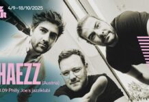 HAEZZ beim Jazzfestival in Estland / Botschaft Tallinn Das Bild zeigt drei Musiker, Tobias Vedovelli, Štěpán Flagar und Martin Eberle.
