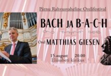 Organist Matthias Giesen in Estland / Botschaft Tallinn Das Bild zeigt ein Plakat für das Konzert des Internationalen Orgelfestivals Pärnu, das am 15. August um 20:00 Uhr in der Elisabeth-Kirche stattfindet; Organist ist Matthias Giesen.