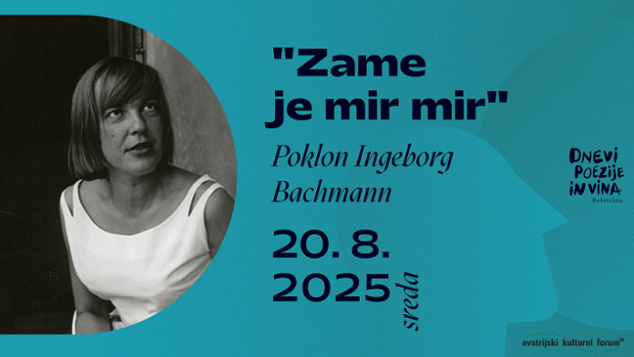 Das Bild zeigt Das Werbesujet für den Bachmannabend, mit einer Portraitaufnahme von Bachmann und den Daten zum Projekt.