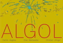 ALGOL Album-Release / Kulturforum Mexiko Das Bild zeigt einen grafischen Flyer zur ALGOL Album-Release-Tour 2025 mit einer zentralen blau-gelben, sternenförmigen Illustration auf olivgrünem Hintergrund. Oben steht „Album Release Tour Diciembre 2025“, darunter der Schriftzug „ALGOL“ sowie die Namen der Musiker. Am unteren Rand sind die Logos der österreichischen Botschaften in Mexiko, Brasilia und Buenos Aires sowie des Österreichischen Kulturforums abgebildet.