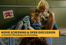 Feministischer Filmabend / Kulturforum Kairo Das Bild zeigt einen Filmausschnitt aus ‚Gina‘ sowie ein Portrait der Regisseurin Cordula Rieger.