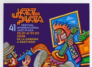 Dusha Connection bei “Jazz Plaza”/ Botschaft Havanna Das Bild zeigt das offizielle Plakat des heurigen, 41. Jazzfestivals. Auf dem Werk „Guateque“ des kubanischen Malers Sosabravo, das bunt und schematisch eine Musikgruppe bei einem Konzert darstellt, sind die Daten und Aufführungsorte des Festivals ergänzt.