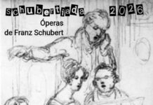 Schubertiade / Botschaft Havanna Das Bild zeigt das Plakat der heurigen Schubertiade. Es ist die Bleistiftskizze eines Hauskonzertes aus der Zeit Schuberts. Abgebildet sind eine Pianistin und ein Pianist am Klavier, ein Sänger und einige Zuhörer. Ergänzt ist die Skizze mit den Daten der Veranstaltung.