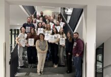 Ukraine Office Austria, Sektion V/ OeAD-Kooperationsbüro Lemberg Auf dem Foto sind Daniela Süssenbacher (FH Wien der WKW), Andrii Shestak (Ukrainisch-Katholische Universität Lwiw), Andreas Wenninger, Natalia Senchuk (Ukraine Office Austria), Teilnehmende der ISMJ