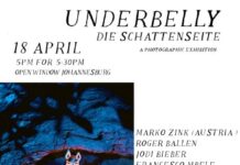 UNDERBELLY, Die Schattenseite / Kulturforum Pretoria Das Bild zeigt eine Einladung zu einer Ausstellung. Es handelt sich um eine Bearbeitung eines Fotos von Marko Zink, die Informationen zur Veranstaltung sowie zu den sieben Künstlern enthält, die ausstellen werden.