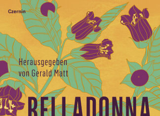 Belladonna / Kulturforum Warschau Das Bild zeigt das Cover des Buches „Belladonna“, das auf einem gelben Hintergrund in einer grafischen Form eine Pflanze, Belladonna, mit grünen Blättern und violetten Blumen darstellt. Auf dem Umschlag gibt es den Titel, den Untertitel, den Namen des Herausgebers und den Verlag in schwarzer Schrift.