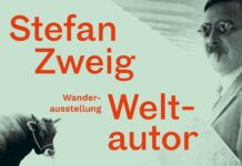 „Stefan Zweig. Weltautor“ / Kulturforum Zagreb Das Bild zeigt Stefan Zweig, einen Stier und den Titel der Ausstellung