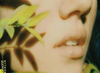 Buchpräsentation / Botschaft Ankara und Kulturforum Istanbul Das Bild zeigt das Buchcover des Romans Glühen von Theodora Bauer. Zu sehen ist eine Nahaufnahme eines Gesichts, das von grünen Blättern umgeben ist. Auf dem Cover stehen der Name der Autorin und der Titel des Romans.