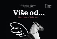 Österreichisches Filmfestival / Kulturforum Belgrad Das Bild zeigt das Plakat für das österreichische Filmfestival 2026 in Serbien. Neben dem Titel „Vise od …/Mehr als…/More than…“ und den Daten sowie den Logos der Partner und Sponsoren ein weißes Lipizzaner-Pferd auf schwarzem Hintergrund mit weiß dazu gemalten Flügeln.
