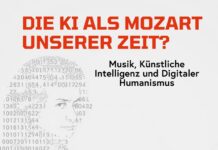 Die KI als Mozart unserer Zeit / Kulturforum Bern Das Bild zeigt ein Veranstaltungsplakat mit dem Titel „Die KI als Mozart unserer Zeit?“ und fünf Porträts von Referierenden mit Namen und Institutionen. Im Hintergrund ist die Gestalt Mozarts spielend am Klavier aus Zahlen angedeutet, unten stehen Logos beteiligter Organisationen.