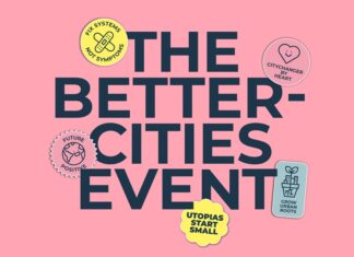 Urban Future 2026 / Kulturforum Ljubljana Das Bild zeigt die Drachenbrücke in Ljubljana und zwei Menschen mit Einhorn-Masken. Einer fährt ein Fahrrad mit Pflanzen und im Hintergrund ist die Burg zu sehen