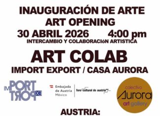 Projekt Import – Export MX /AT 2026 / Kulturforum Mexiko Das Bild zeigt den Ausstellungsflyer des Projekts Import-Export MX/AT 2026.