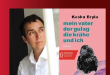 Lesung von Kaśka Bryla / Kulturforum Warschau Das Bild zeigt den Buchtitel des Romans sowie ein Portrait der Schriftstellerin.
