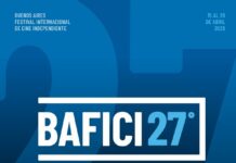 BAFICI Filmfestival / Botschaft Buenos Aires Das Bild zeigt das Poster des BAFICI (27. Ausgabe) mit weißem Logo und den Eckdaten des Festivals auf blauem Hintergrund.
