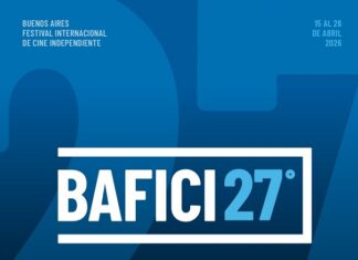 BAFICI Filmfestival / Botschaft Buenos Aires Das Bild zeigt das Poster des BAFICI (27. Ausgabe) mit weißem Logo und den Eckdaten des Festivals auf blauem Hintergrund.