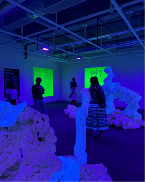 Das Bild zeigt Besucher in der Ausstellung Imagine Coral Reef in Bengaluru