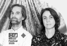 Mikser Festival 2026 / Kulturforum Belgrad Das Bild zeigt ein Foto in Schwarz-Weiß von Holger Lang und Martina Tritthart. Rechts steht der Name „Mutual Loop: Holger Lang + Martina Tritthart“, links steht „Mikser Festival 2026, das Logo, sowie „Black Box 2026, Sve Sto Nismo Rekli“.