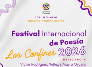 Franziska Füchsl in Honduras / Kulturforum Mexiko Das Bild zeigt den Flyer mit den Daten des 10. Internationales Poesiefestivals „Los Confines“