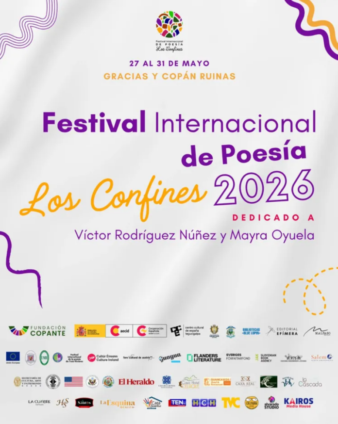 Das Bild zeigt den Flyer mit den Daten des 10. Internationales Poesiefestivals „Los Confines“