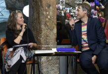 Literarischer Dialog / Kulturforum Ljubljana Das Bild zeigt die Autorin Natascha Gangl und den Autor Aleš Šteger