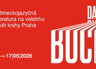 Das Buch 2026 / Kulturforum Prag Das Bild zeigt links das Logo von „Das Buch“ in Großbuchstaben geschrieben, rechts den Zeitraum der Prager Buchmesse „14.-17.5.2026“ und darüber die Inschrift „Deutschsprachige Literatur auf der Prager Buchmesse Svět knihy Praha“. All das mit weißer Textfarbe und rotem Hintergrund