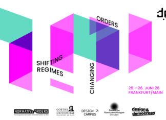 Design & Democracy / Kulturforum Berlin Das Bild zeigt das Veranstaltungssujet der zweitägigen Konferenz. Im Zentrum der Gestaltung befinden sich abstrakte geometrische Formen in den Farben Cyan, Pink und Violett. Zusammen mit den räumlich verzerrten, serifenlosen Headlines erzeugen sie einen architektonisch anmutenden, dreidimensionalen Eindruck. Den Bildrand säumen die Logos der beteiligten Institutionen.
