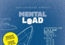 Mental Load / Kulturforum Mailand Das Bild zeigt das Ausstellungsplakat „Mental Load und unsichtbare Arbeit“ mit Informationen zu Ort und Datum.