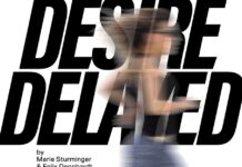 Desire Delayed / Kulturforum New York Werbeplakat mit dem Titel „Desire Delayed" in fetter Schrift und der verschwommenen Silhouette einer rennenden Person.