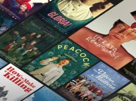 Pfau – Bin ich echt? / Kulturforum Peking Das Bild zeigt das Programmplakat des Europäischen Filmfestivals in Ulaanbaatar mit verschiedenen Filmplakaten, darunter „Peacock“. Auf dem Plakat steht unten der Festivalzeitraum vom 23. bis 27. Juni 2026 sowie der Veranstaltungsort im Shangri-La Centre in Ulaanbaatar.