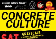 Concrete Culture / Kulturforum Pretoria Buntes Veranstaltungsplakat mit Logos der Projektpartner, Datum und Ort.