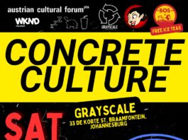 Concrete Culture / Kulturforum Pretoria Buntes Veranstaltungsplakat mit Logos der Projektpartner, Datum und Ort.