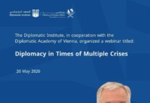Online-Vortrag / Botschaft Doha Plakat zur Ankündigung der Veranstaltung des Diplomatischen Instituts Doha.