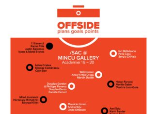 Offside. Pläne, Tore und Punkte / Kulturforum Bukarest Ausstellungsplakat von „Offside / Ofsaid".