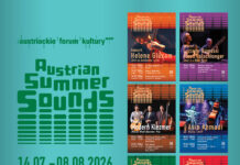 Austrian Summer Sounds / Kulturforum Warschau Grafische Gestaltung der Konzertreihe mit Logo, Veranstaltungsdaten und sechs Konzertplakaten.