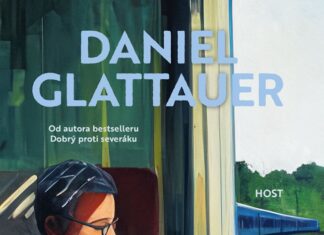 Europäische Literaturnacht / Kulturforum Prag Das Bild ist ein Cover der tschechischen Übersetzung des Buches von Daniel Glattauer In einem Zug. Eine stilisierte Illustration zeigt eine Person mit Brille, die nachdenklich im Zug sitzt und aus dem Fenster auf eine grüne Landschaft blickt. Über der Szene steht in großen hellblauen Buchstaben „DANIEL GLATTAUER“, unten rechts in Gelb „VE VLAKU“. Zusätzlich sind die Texte „Od autora bestselleru Dobrý proti severáku“ und „HOST“ zu sehen.