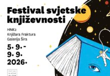 Festival der Weltliteratur / Kulturforum Zagreb Das Bild zeigt das offizielle Plakat des Festivals, inklusive Titel, Ort, Dauer und Logos. Auf der rechten Seite ist ein Bild eines blauen Buches mit schwarzem Hintergrund gleich dem Weltall.