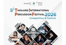 Marimba-Duo / Botschaft Bangkok Das Bild zeigt das offizielle Plakat zum 5. Thailand International Percussion Festival mit den mitwirkenden Künstlerinnen und Künstlern, darunter Irena Manolova und Tomasz Goliński vom Lucid Duo.