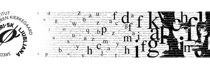 Das Bild zeigt eine Grafik mit der Ankündigung der Konferenz auf der Textfragmente und Kierkegaards Gesicht zu sehen sind.