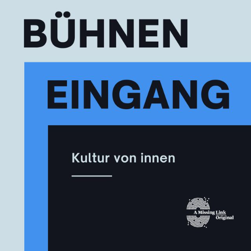 Das Bild zeigt das Logo des Podcasts „Bühneneingang – Kultur von innen“.