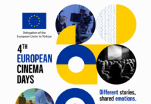 4th European Cinema Days: Pfau – Bin ich echt? aus Österreich / Kulturforum Istanbul Das Bild zeigt das Plakat der 4th European Cinema Days mit Film- und Kinomotiven sowie den Logos der beteiligten europäischen Kulturinstitutionen. Die Veranstaltungen finden vom 30. September bis 4. Oktober sowie vom 21. bis 25. Oktober in fünf türkischen Städten statt.