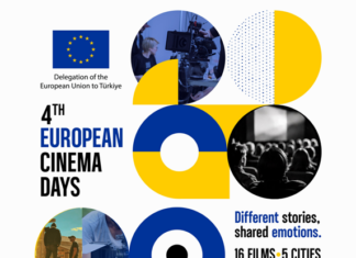 4th European Cinema Days: Pfau – Bin ich echt? aus Österreich / Kulturforum Istanbul Das Bild zeigt das Plakat der 4th European Cinema Days mit Film- und Kinomotiven sowie den Logos der beteiligten europäischen Kulturinstitutionen. Die Veranstaltungen finden vom 30. September bis 4. Oktober sowie vom 21. bis 25. Oktober in fünf türkischen Städten statt.