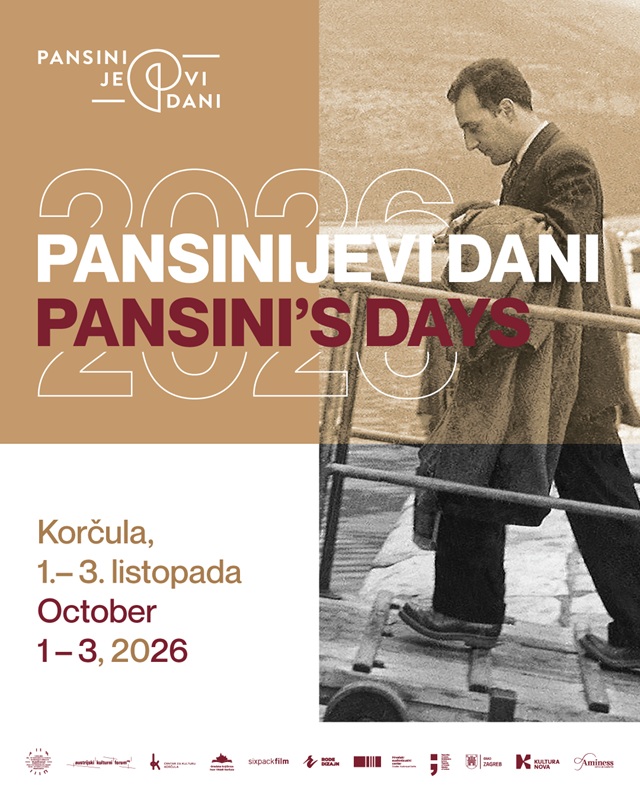Das Bild zeigt ein Plakat für die Pansini- Tage. Auf der rechten Seite betritt ein Mann ein Schiff, in der Mitte ist der Titel und links unten der Ort und das Datum.