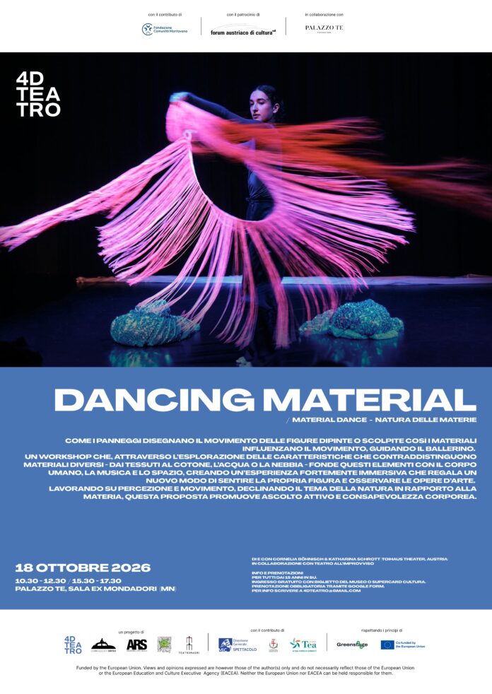 Das Bild zeigt das Plakat zum Workshop „Dancing Material / Material Dance“.