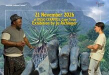 Ton, Tradition, Transformation / Kulturforum Pretoria Das Bild zeigt das Plakat zur Ausstellung von Ju Aichinger in Kapstadt.